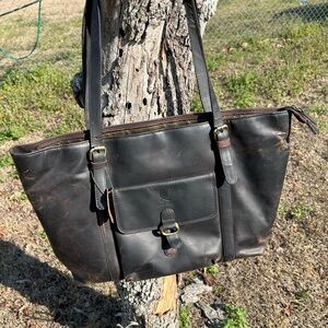 Cuero Distressed Brown Leather Tote Purse | Vintage Worn-In Look